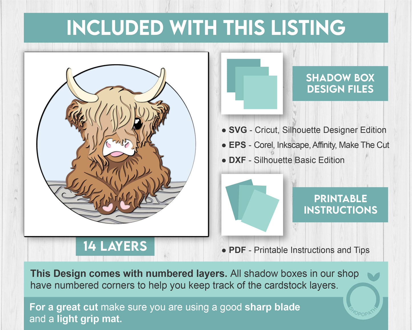 Highland Cow - 3D Shadow Box Layered SVG DXF EPS (Cutting Files)