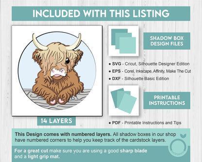 Highland Cow - 3D Shadow Box Layered SVG DXF EPS (Cutting Files)