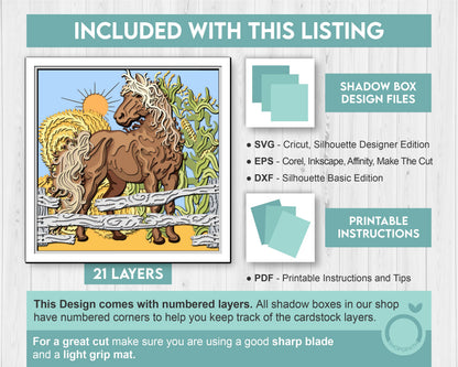 3D SVG Horse Shadow Box, 3D SVG Layered Horse, 3D Svg Sunflower, 3D SVG Farm, 3D Svg Corn, Harvest 3D Svg, Fall 3D Svg, Cricut Silhouette