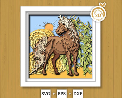 3D SVG Horse Shadow Box, 3D SVG Layered Horse, 3D Svg Sunflower, 3D SVG Farm, 3D Svg Corn, Harvest 3D Svg, Fall 3D Svg, Cricut Silhouette