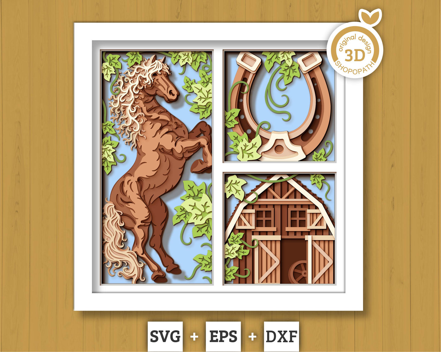 3D SVG Horse On Farm Shadow Box, 3D SVG Horse, 3D SVG Farm, 3D Svg Barn, 3D Svg Sunflower, Harvest 3D Svg, Fall 3D Svg, Cricut Silhouette