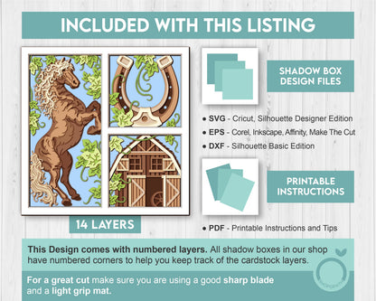 3D SVG Horse On Farm Shadow Box, 3D SVG Horse, 3D SVG Farm, 3D Svg Barn, 3D Svg Sunflower, Harvest 3D Svg, Fall 3D Svg, Cricut Silhouette