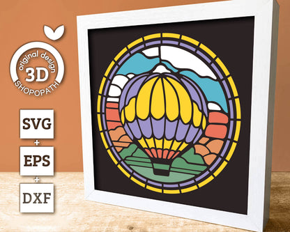 3D SVG Stained Glass Hot Air Balloon Shadow Box, Desert 3D Svg Stained Glass Papercut 3d Svg Home Decor SVG Shadow Box svg Cricut Silhouette