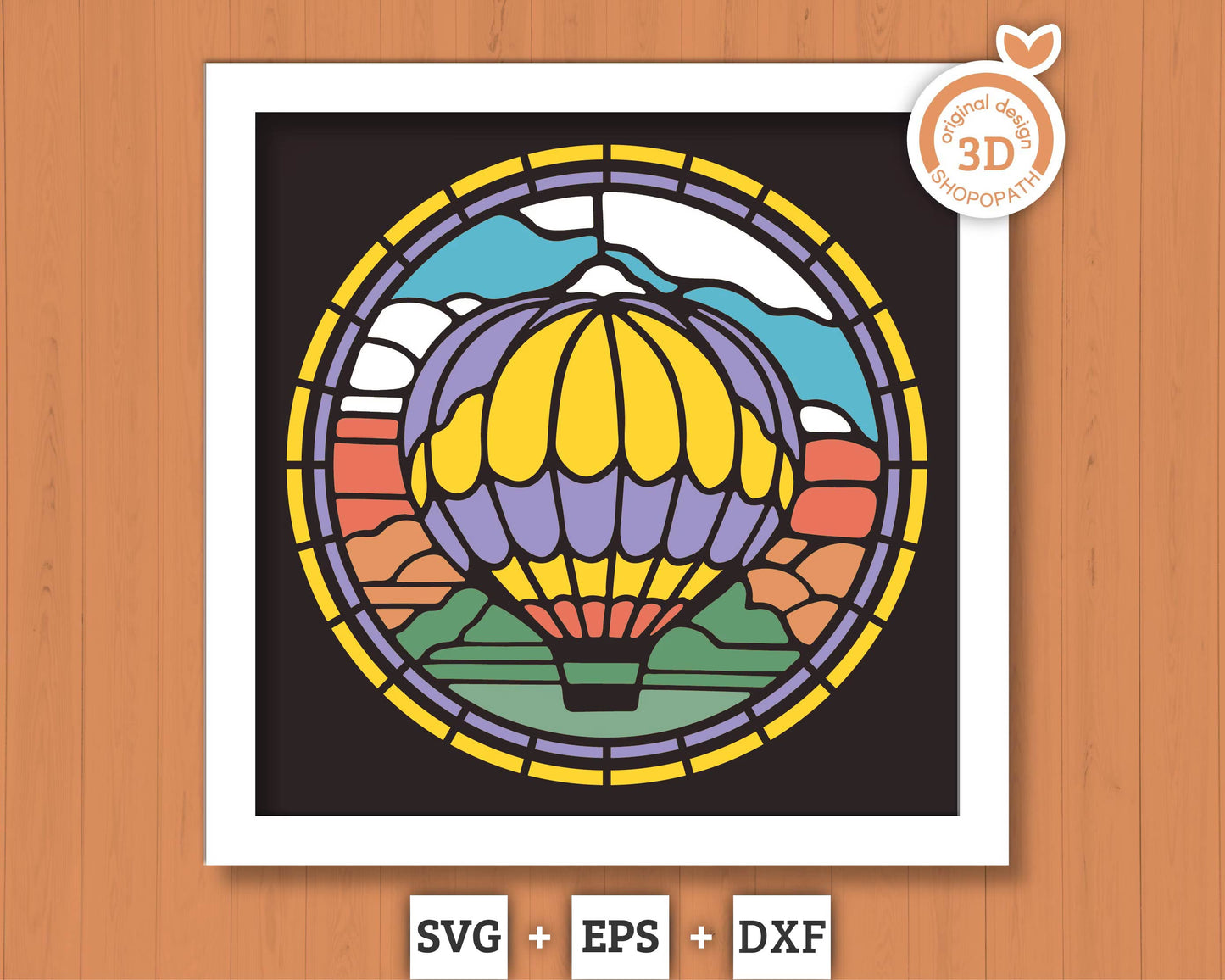 3D SVG Stained Glass Hot Air Balloon Shadow Box, Desert 3D Svg Stained Glass Papercut 3d Svg Home Decor SVG Shadow Box svg Cricut Silhouette