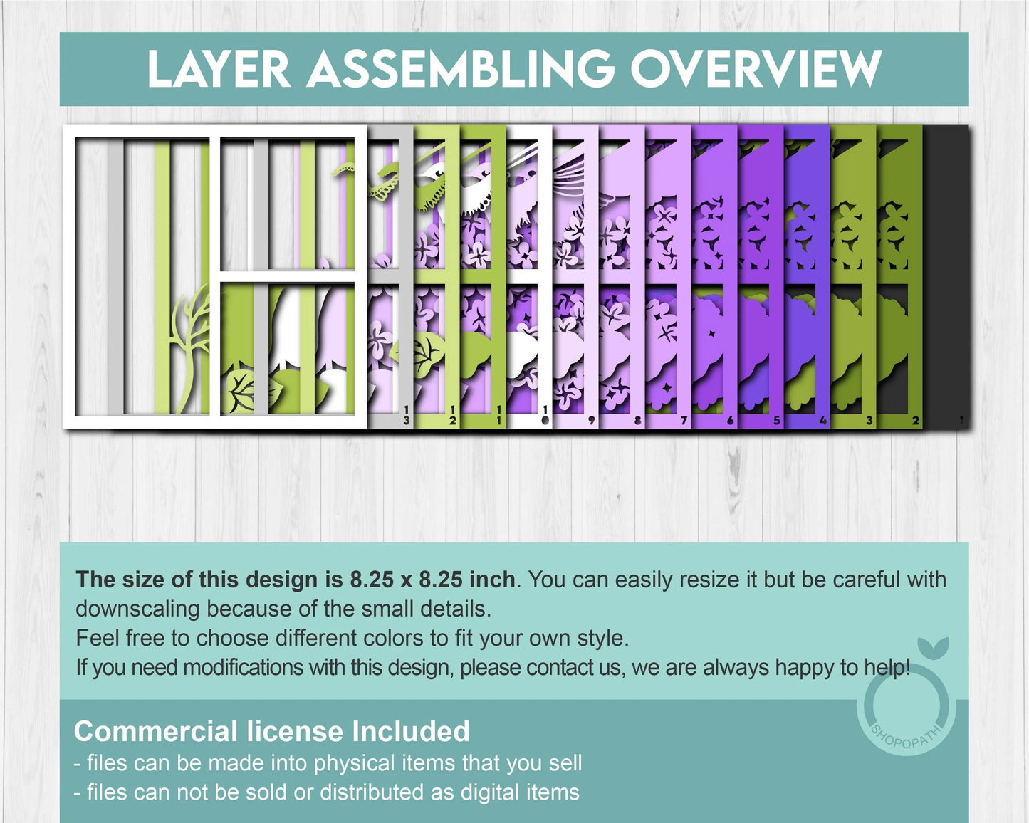 Hummingbird Lilac Spring Flower Panels - 3D Shadow Box Layered SVG DXF EPS (Cutting Files)
