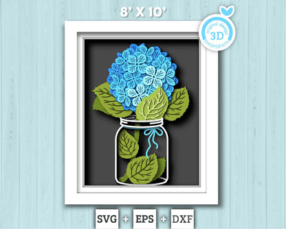 3D Hydrangea Flowers Shadow Box SVG, 8x10 inch Layered Hortensia 3D Svg, 3D Summer Shadow Box Svg, 3D Flowers SVG 3D, Cricut Silhouette