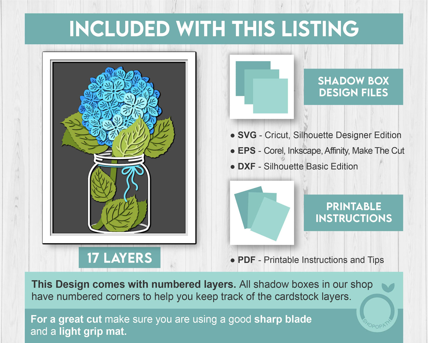 3D Hydrangea Flowers Shadow Box SVG, 8x10 inch Layered Hortensia 3D Svg, 3D Summer Shadow Box Svg, 3D Flowers SVG 3D, Cricut Silhouette