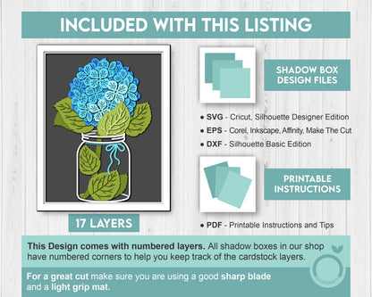 3D Hydrangea Flowers Shadow Box SVG, 8x10 inch Layered Hortensia 3D Svg, 3D Summer Shadow Box Svg, 3D Flowers SVG 3D, Cricut Silhouette