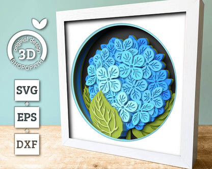 3D Hydrangea Branch Flowers Shadow Box SVG, 3D Summer SVG, 3D Hydrangea Flowers svg, 3d Flowers svg, 3D Floral SVG, Cricut Silhouette