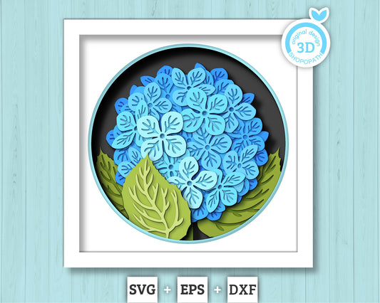 3D Hydrangea Branch Flowers Shadow Box SVG, 3D Summer SVG, 3D Hydrangea Flowers svg, 3d Flowers svg, 3D Floral SVG, Cricut Silhouette