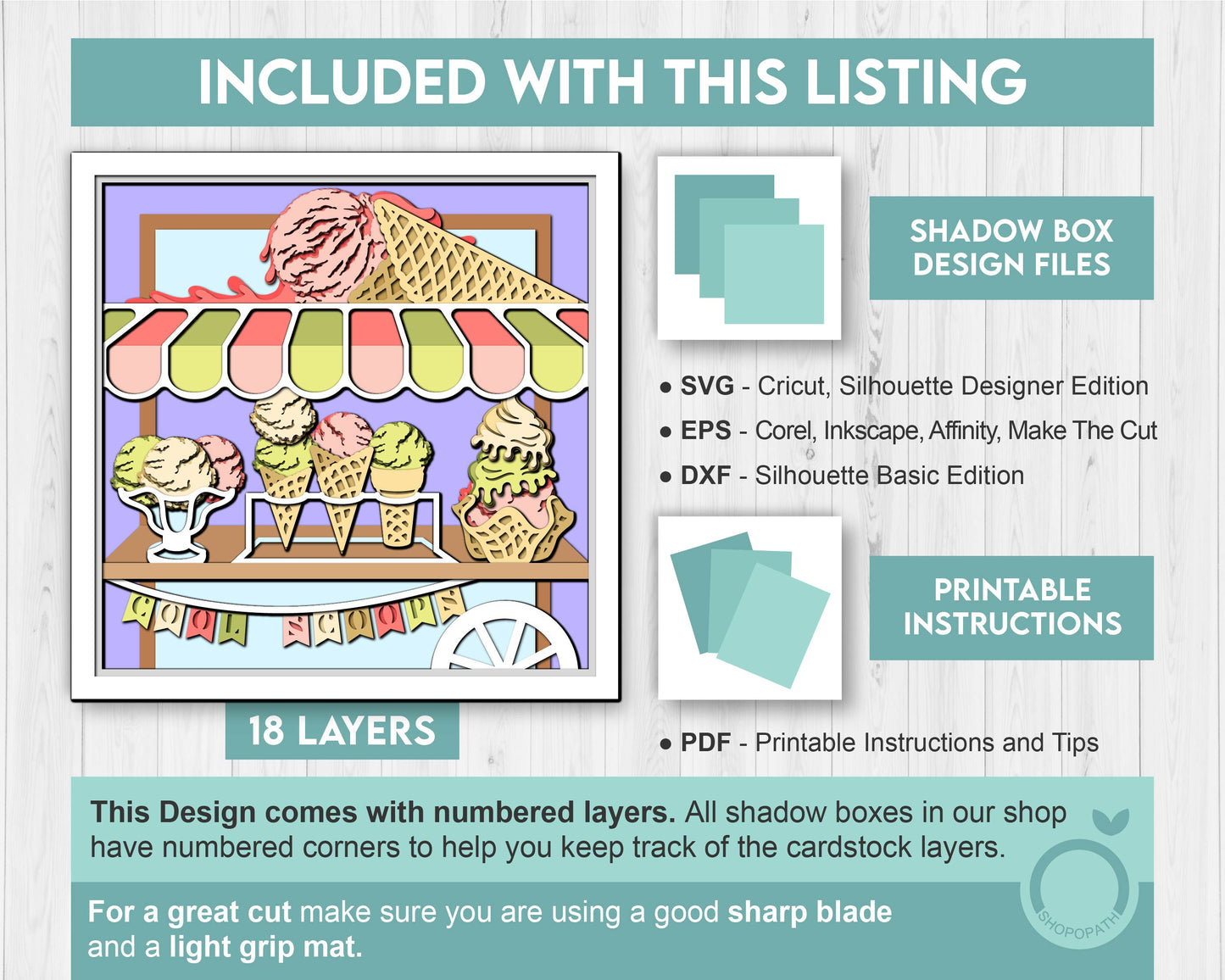 3D SVG Ice Cream Stand Shadow Box SVG, 3d SVG Ice Cream, Ice Cream Scoops 3D Svg, Ice Cream Cart 3d svg, Summer 3d svg Cricut Silhouette