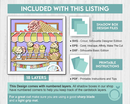 3D SVG Ice Cream Stand Shadow Box SVG, 3d SVG Ice Cream, Ice Cream Scoops 3D Svg, Ice Cream Cart 3d svg, Summer 3d svg Cricut Silhouette