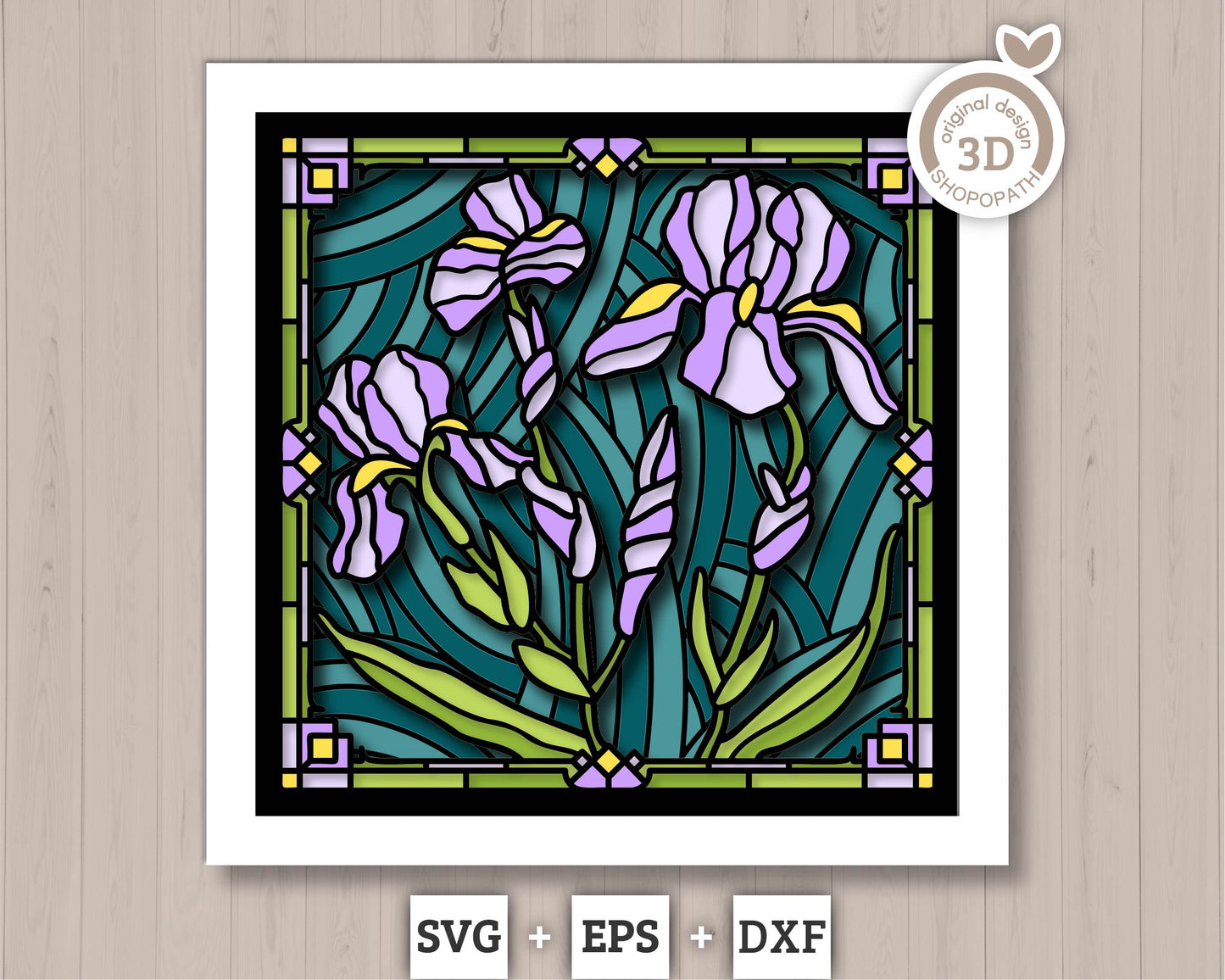 3D SVG Stained Glass Iris Flowers Shadow Box, Iris Bouquet 3d svg, 3D Floral Stained Glass Papercut, Shadow Box svg, Cricut Silhouette