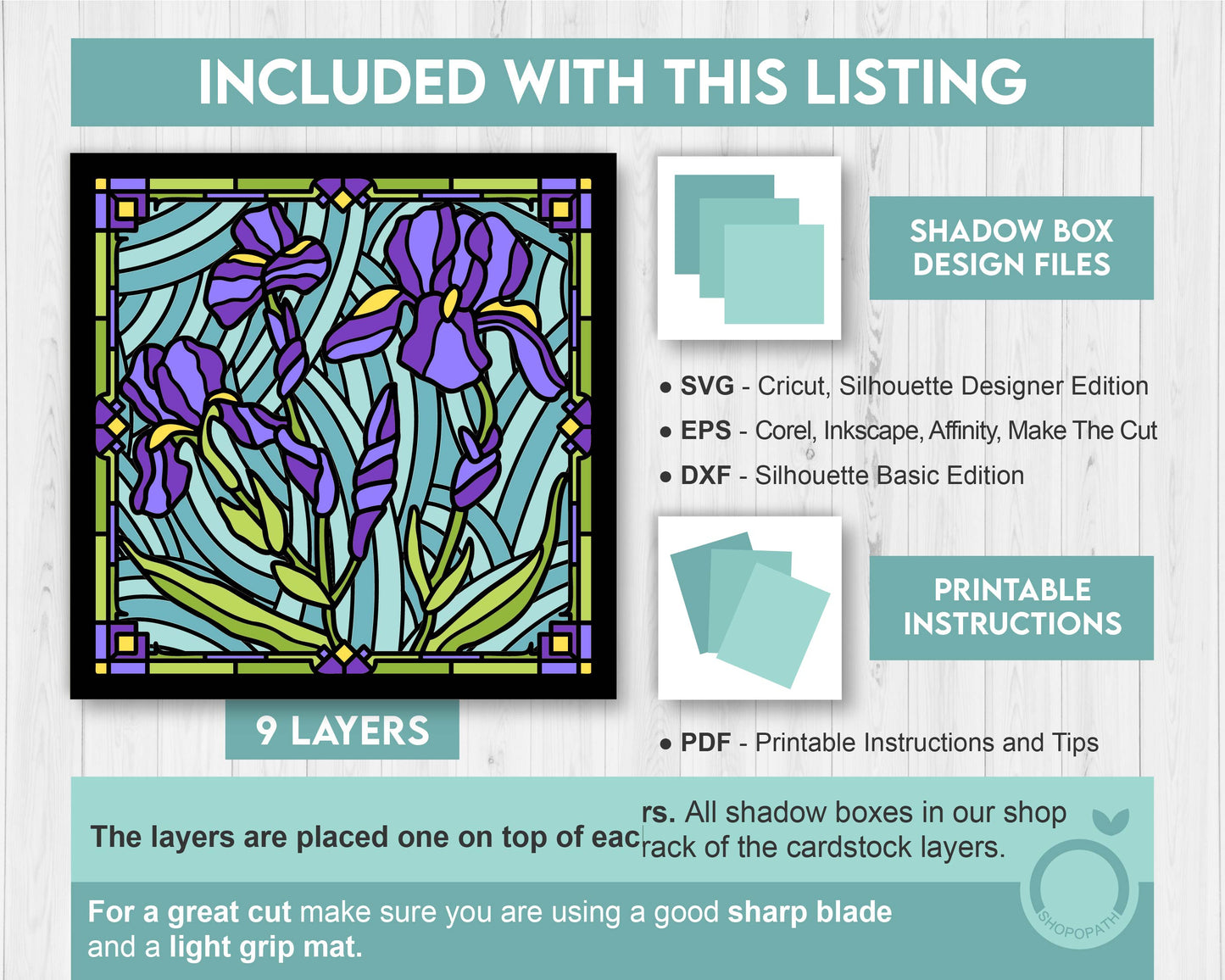 3D SVG Stained Glass Iris Flowers Shadow Box, Iris Bouquet 3d svg, 3D Floral Stained Glass Papercut, Shadow Box svg, Cricut Silhouette