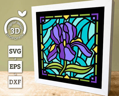 3D SVG Iris Mini Stained Glass Shadow Box, Iris 3D svg, 3D Flowers svg, 3D SVG Stained Glass, Iris Shadow Box svg, Cricut Silhouette