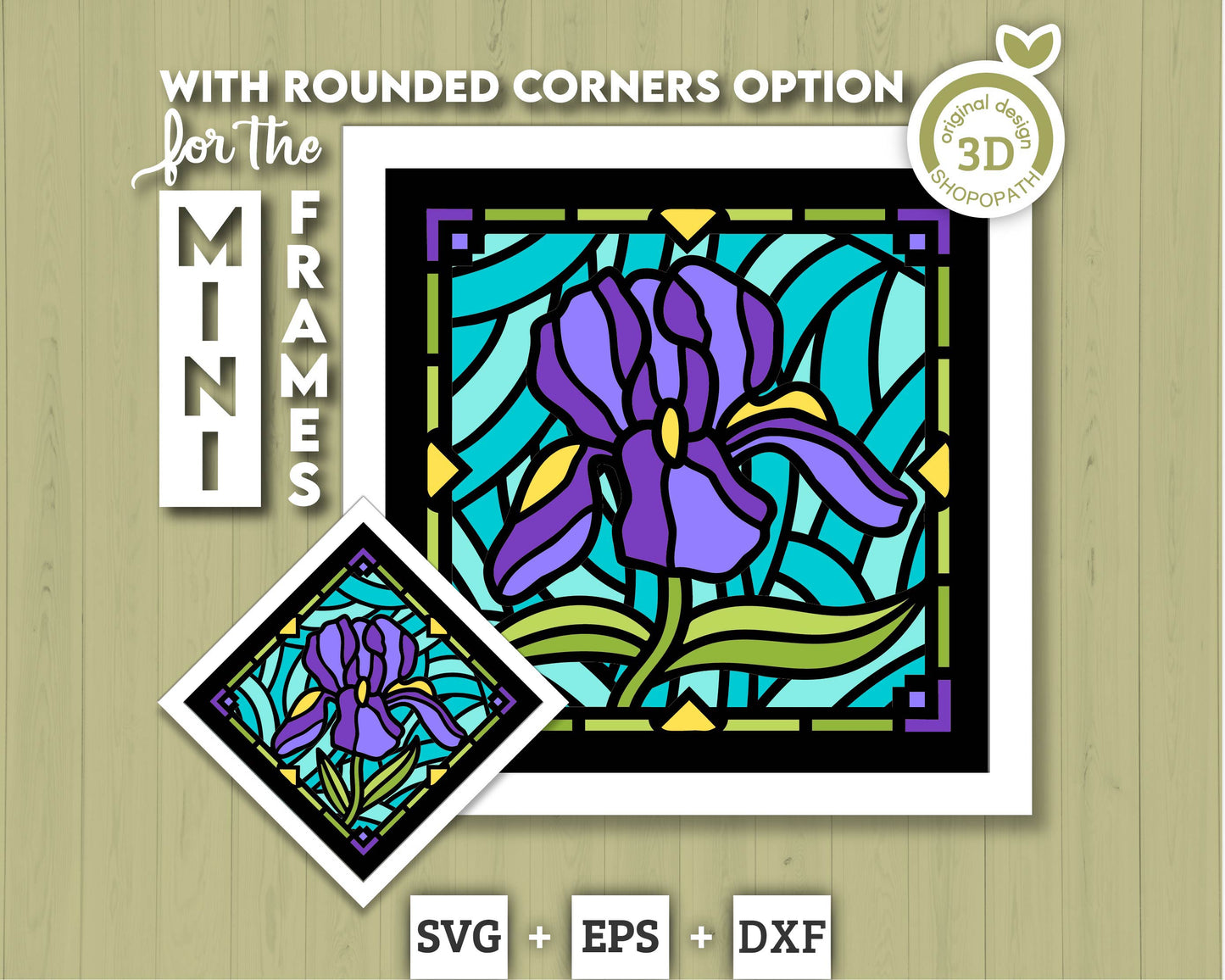 3D SVG Iris Mini Stained Glass Shadow Box, Iris 3D svg, 3D Flowers svg, 3D SVG Stained Glass, Iris Shadow Box svg, Cricut Silhouette
