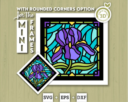 3D SVG Iris Mini Stained Glass Shadow Box, Iris 3D svg, 3D Flowers svg, 3D SVG Stained Glass, Iris Shadow Box svg, Cricut Silhouette
