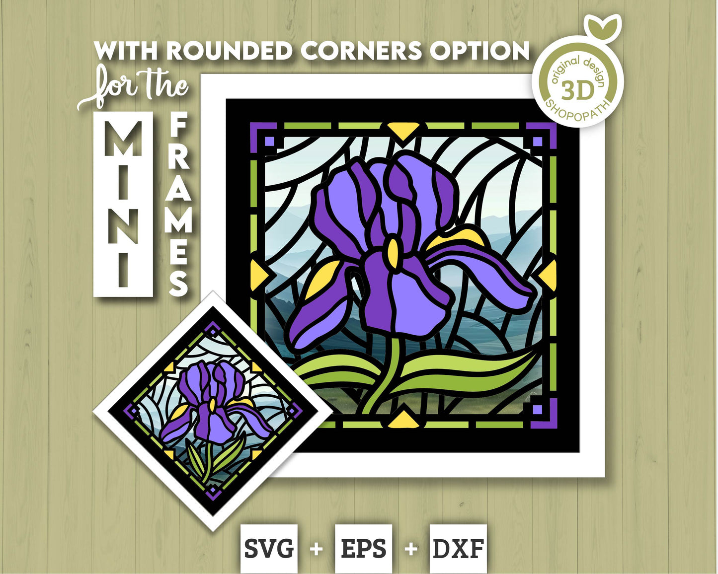 3D SVG Iris Mini Stained Glass Shadow Box, Iris 3D svg, 3D Flowers svg, 3D SVG Stained Glass, Iris Shadow Box svg, Cricut Silhouette