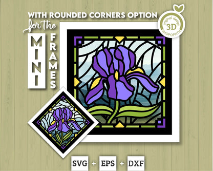 3D SVG Iris Mini Stained Glass Shadow Box, Iris 3D svg, 3D Flowers svg, 3D SVG Stained Glass, Iris Shadow Box svg, Cricut Silhouette