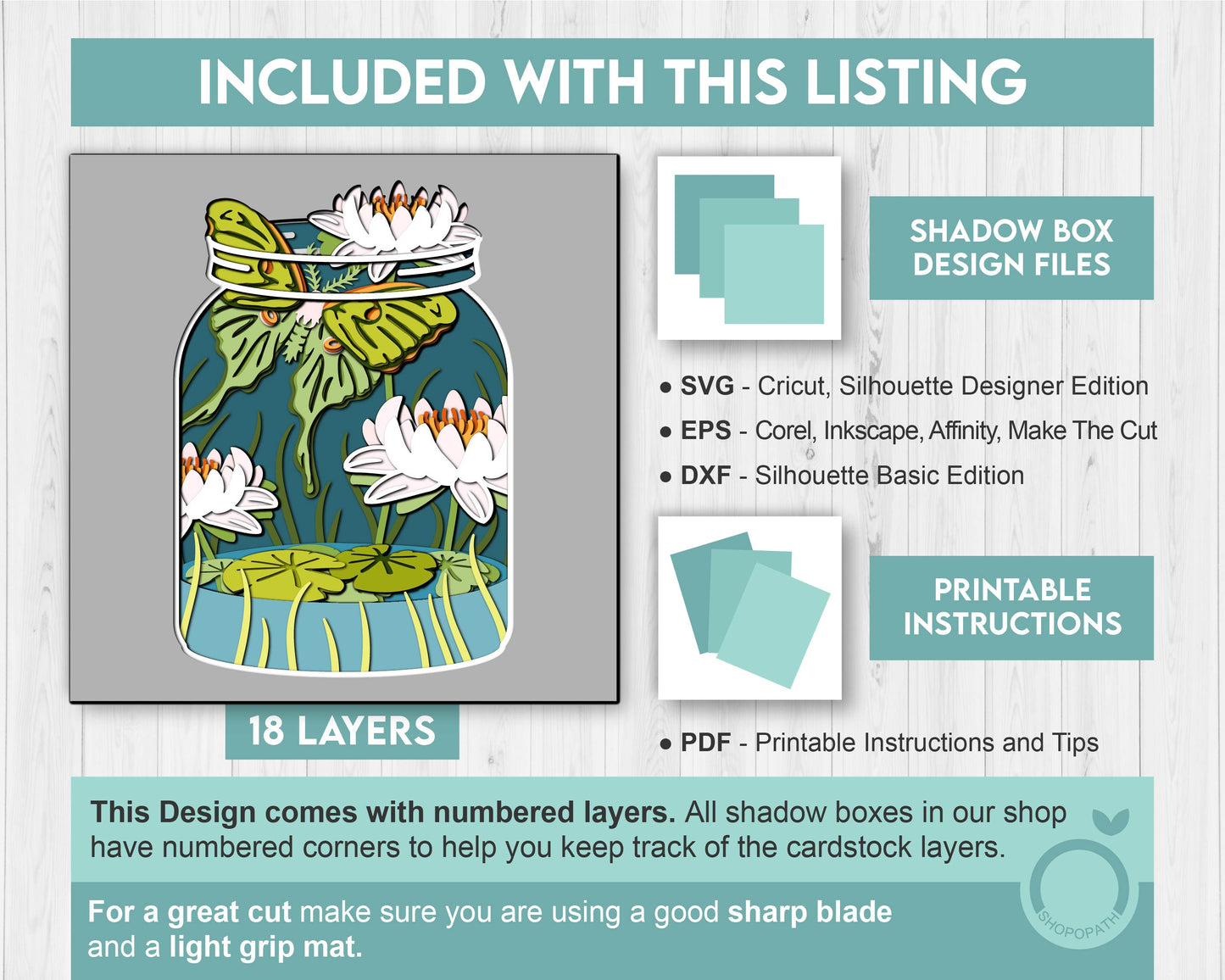 3D Luna Moth Jar Frame Shadow Box SVG, Layered Luna Moth 3D SVG, Lily Flower 3D svg, 3D Summer SVG, 3d Lotus Flower svg, Cricut Silhouette