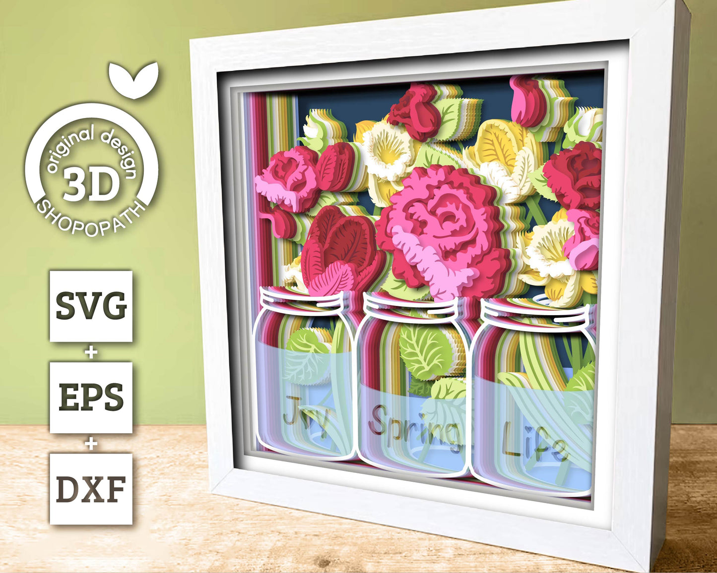 3D Layered Spring Shadow Box, Jar With Flowers 3D SVG , Floral Shadow Box, 3D Svg Spring Layered Papercut, 3d SVG Flowers, Cricut Silhouette