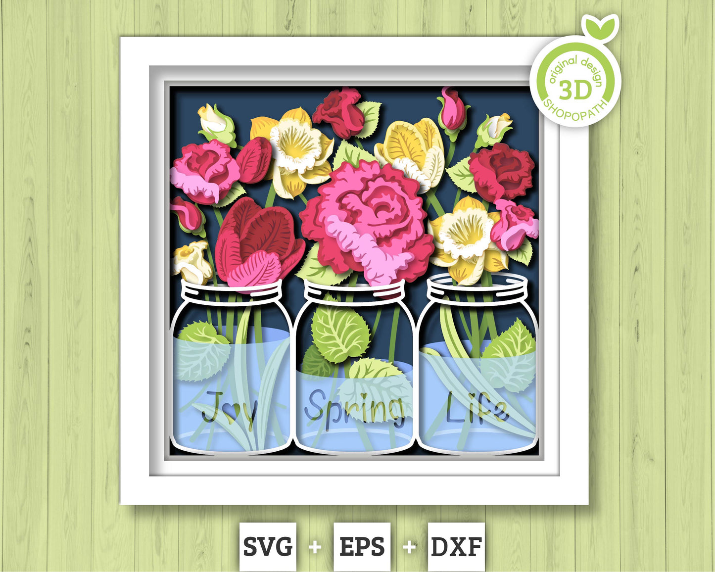 3D Layered Spring Shadow Box, Jar With Flowers 3D SVG , Floral Shadow Box, 3D Svg Spring Layered Papercut, 3d SVG Flowers, Cricut Silhouette