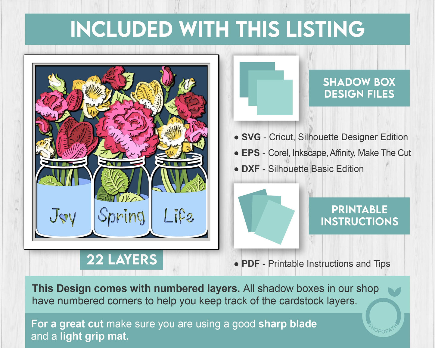 3D Layered Spring Shadow Box, Jar With Flowers 3D SVG , Floral Shadow Box, 3D Svg Spring Layered Papercut, 3d SVG Flowers, Cricut Silhouette