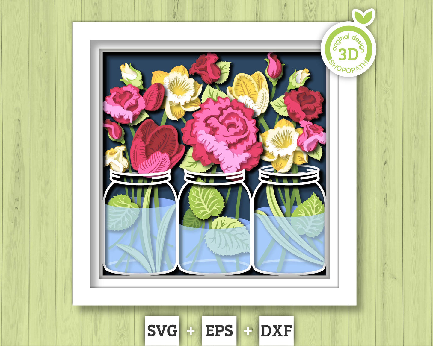 3D Layered Spring Shadow Box, Jar With Flowers 3D SVG , Floral Shadow Box, 3D Svg Spring Layered Papercut, 3d SVG Flowers, Cricut Silhouette