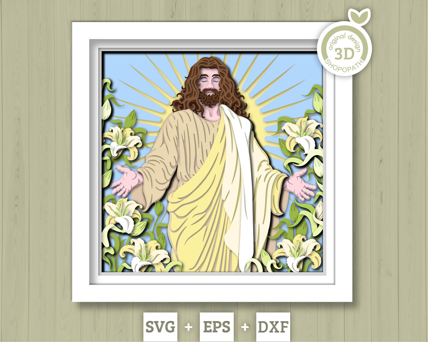 Jesus Easter Resurrection with Lily Flowers - 3D Shadow Box Layered SVG DXF EPS (Cutting Files)