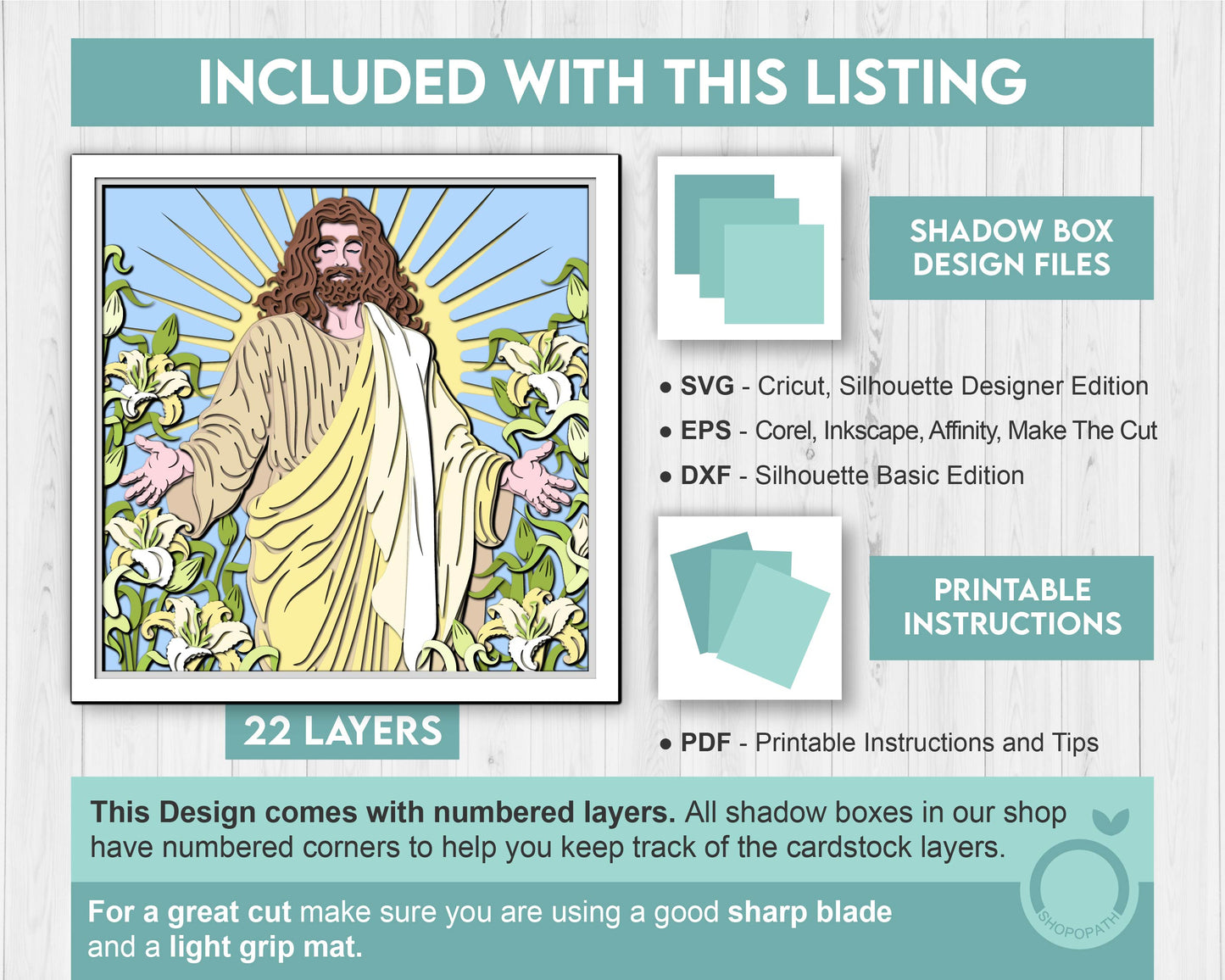 Jesus Easter Resurrection with Lily Flowers - 3D Shadow Box Layered SVG DXF EPS (Cutting Files)