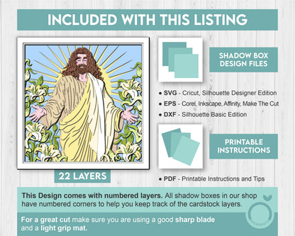 Jesus Easter Resurrection with Lily Flowers - 3D Shadow Box Layered SVG DXF EPS (Cutting Files)