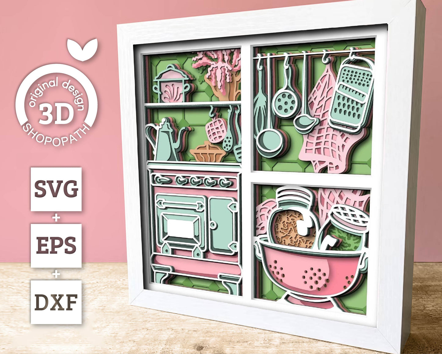 Kitchen with Utensils - 3D Shadow Box Layered SVG DXF EPS (Cutting Files)
