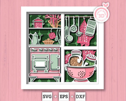 Kitchen with Utensils - 3D Shadow Box Layered SVG DXF EPS (Cutting Files)