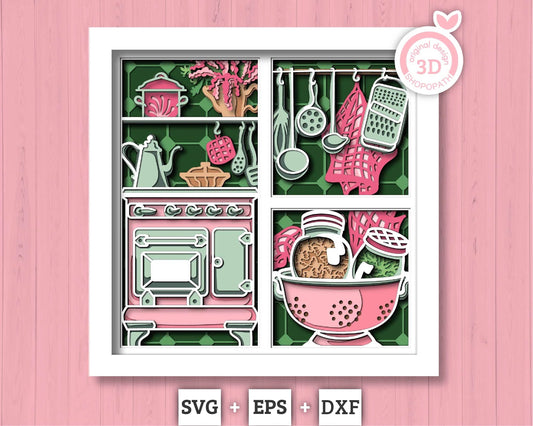 Kitchen with Utensils - 3D Shadow Box Layered SVG DXF EPS (Cutting Files)
