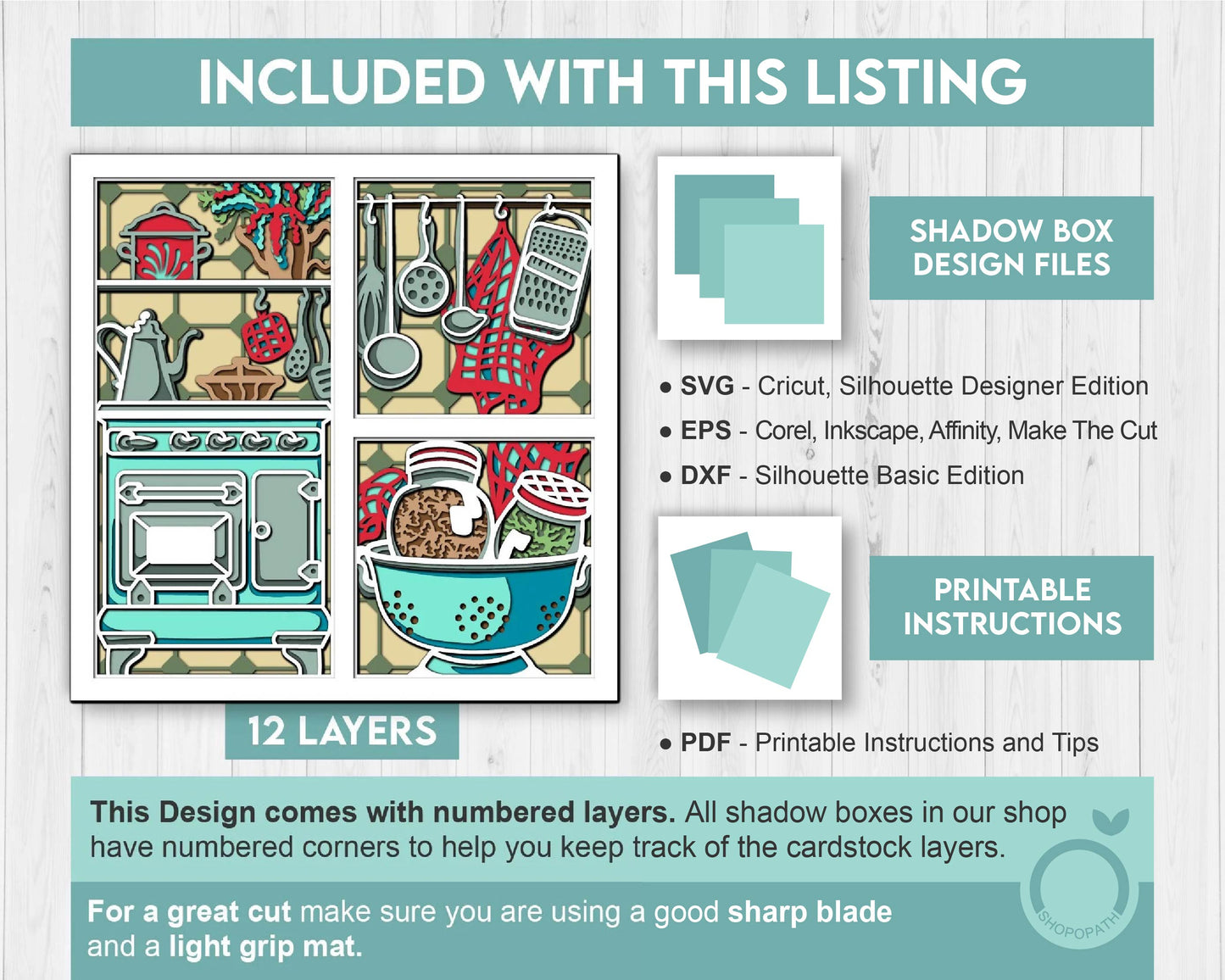 Kitchen with Utensils - 3D Shadow Box Layered SVG DXF EPS (Cutting Files)