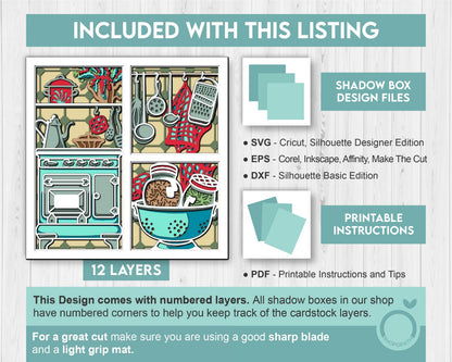 Kitchen with Utensils - 3D Shadow Box Layered SVG DXF EPS (Cutting Files)