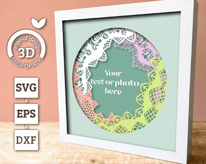 3D Layered Lace Frame SVG EPS, Custom Name Photo Frame, Sewing Shadow Box, Lace Ribbon 3D Svg Crafting Layered Papercut svg, Cricut