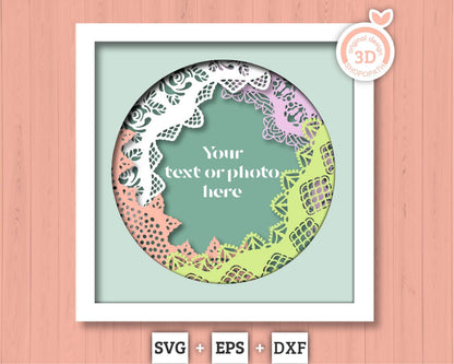 3D Layered Lace Frame SVG EPS, Custom Name Photo Frame, Sewing Shadow Box, Lace Ribbon 3D Svg Crafting Layered Papercut svg, Cricut