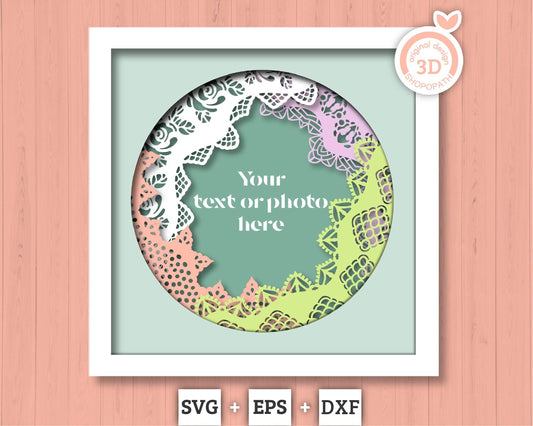 3D Layered Lace Frame SVG EPS, Custom Name Photo Frame, Sewing Shadow Box, Lace Ribbon 3D Svg Crafting Layered Papercut svg, Cricut