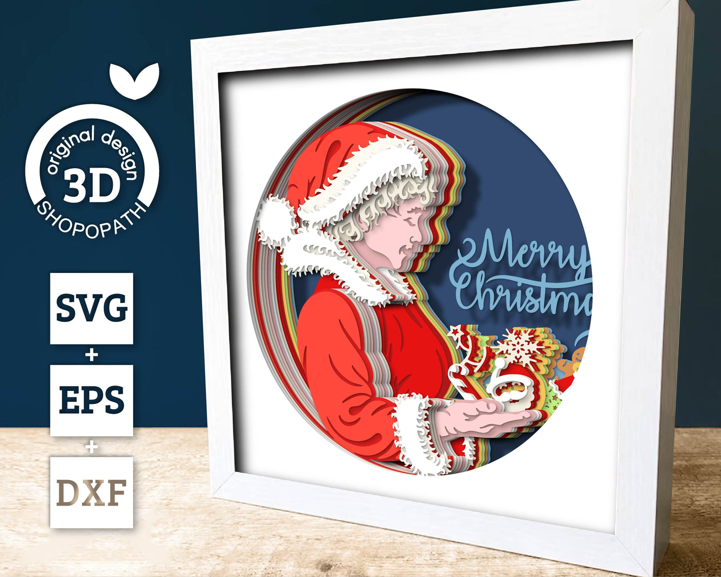 Mrs. Claus with Cookies - 3D Shadow Box Layered SVG DXF EPS (Cutting Files)