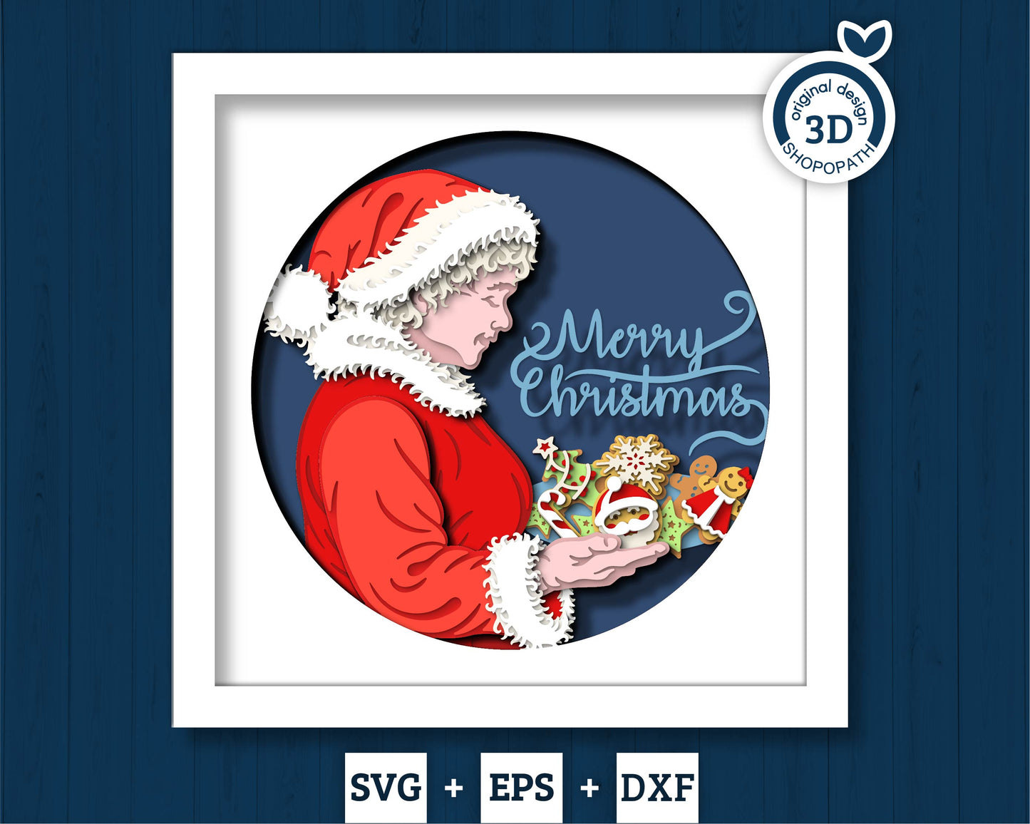 Mrs. Claus with Cookies - 3D Shadow Box Layered SVG DXF EPS (Cutting Files)