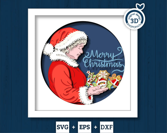 Mrs. Claus with Cookies - 3D Shadow Box Layered SVG DXF EPS (Cutting Files)