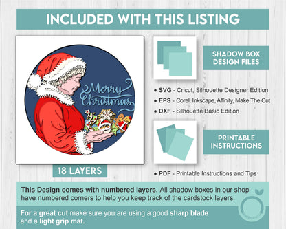 Mrs. Claus with Cookies - 3D Shadow Box Layered SVG DXF EPS (Cutting Files)