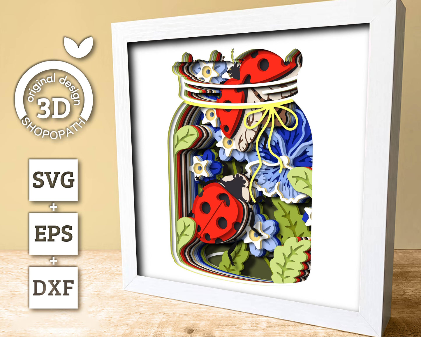 3D SVG Ladybugs In Jar Shadow Box, Pansy 3D SVG, Love Bug 3D Svg, Summer Shadow Box, Flowers 3d Svg, Floral Papercut svg Cricut Silhouette