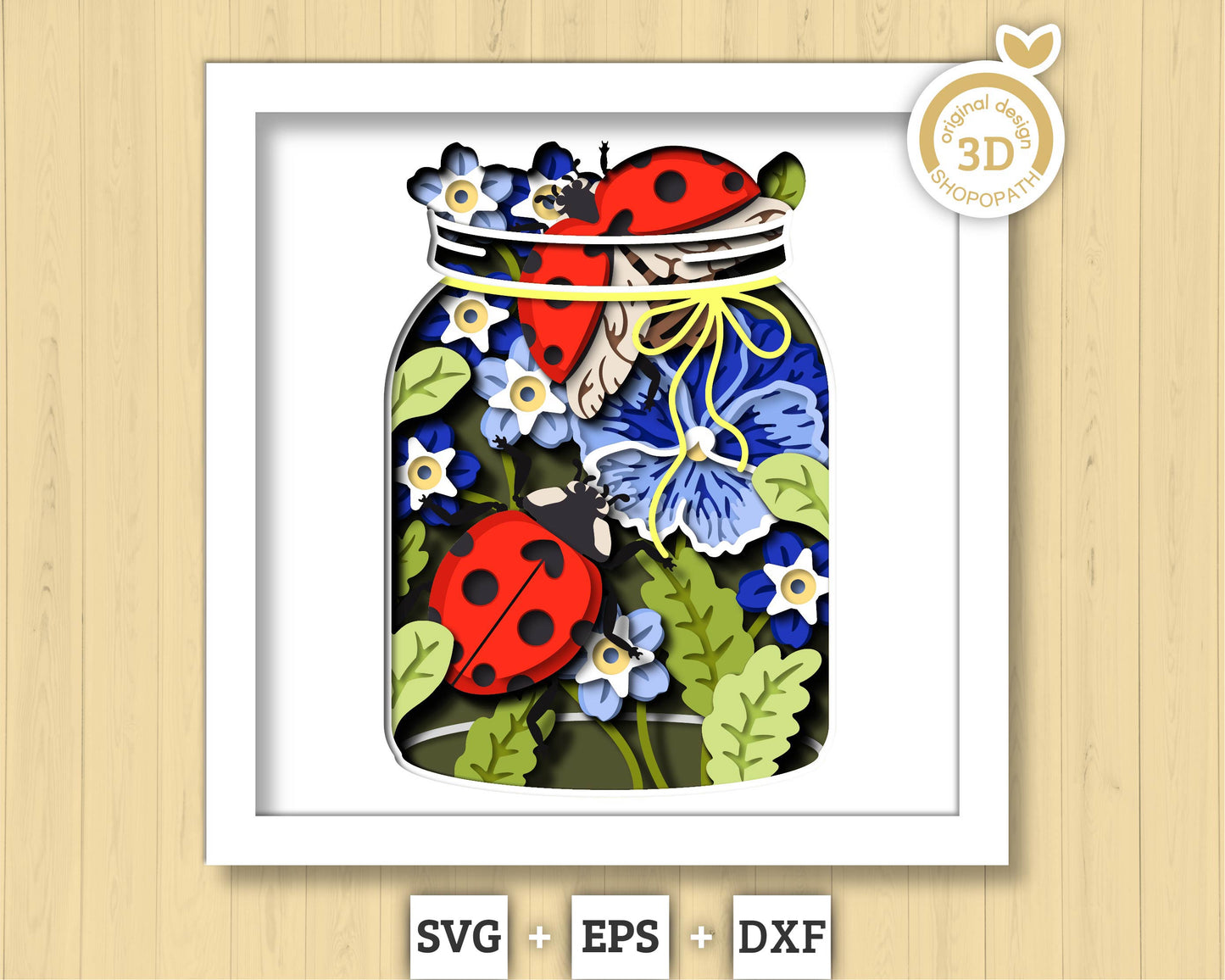 3D SVG Ladybugs In Jar Shadow Box, Pansy 3D SVG, Love Bug 3D Svg, Summer Shadow Box, Flowers 3d Svg, Floral Papercut svg Cricut Silhouette