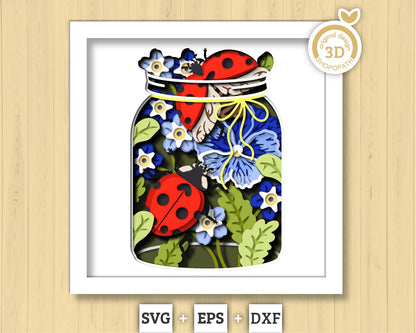 3D SVG Ladybugs In Jar Shadow Box, Pansy 3D SVG, Love Bug 3D Svg, Summer Shadow Box, Flowers 3d Svg, Floral Papercut svg Cricut Silhouette