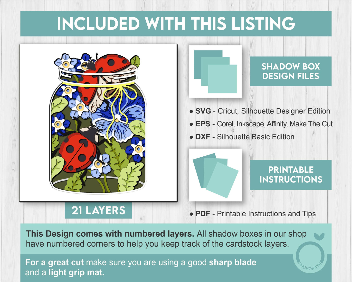 3D SVG Ladybugs In Jar Shadow Box, Pansy 3D SVG, Love Bug 3D Svg, Summer Shadow Box, Flowers 3d Svg, Floral Papercut svg Cricut Silhouette