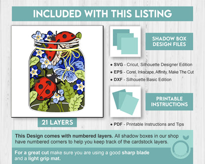 3D SVG Ladybugs In Jar Shadow Box, Pansy 3D SVG, Love Bug 3D Svg, Summer Shadow Box, Flowers 3d Svg, Floral Papercut svg Cricut Silhouette