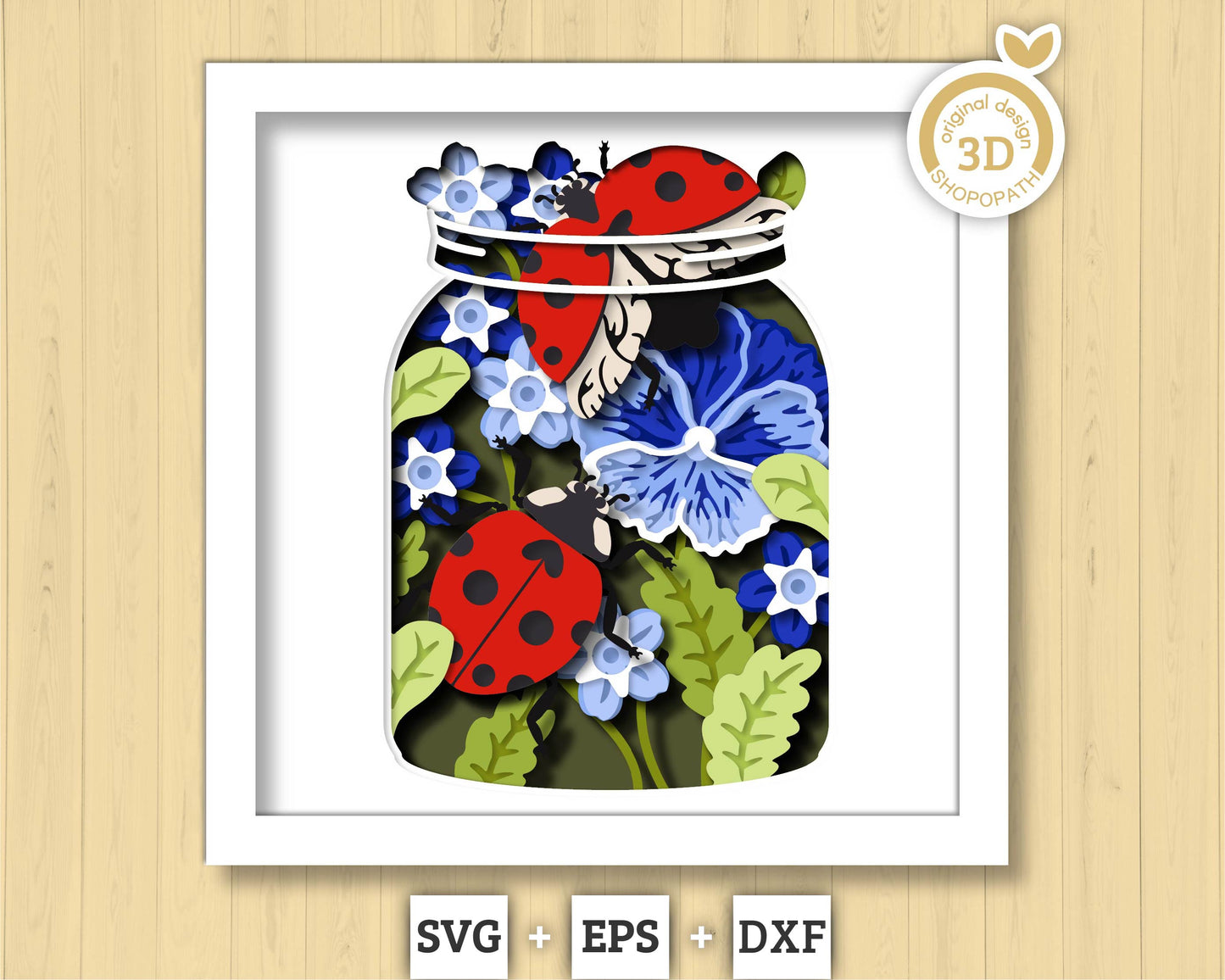3D SVG Ladybugs In Jar Shadow Box, Pansy 3D SVG, Love Bug 3D Svg, Summer Shadow Box, Flowers 3d Svg, Floral Papercut svg Cricut Silhouette
