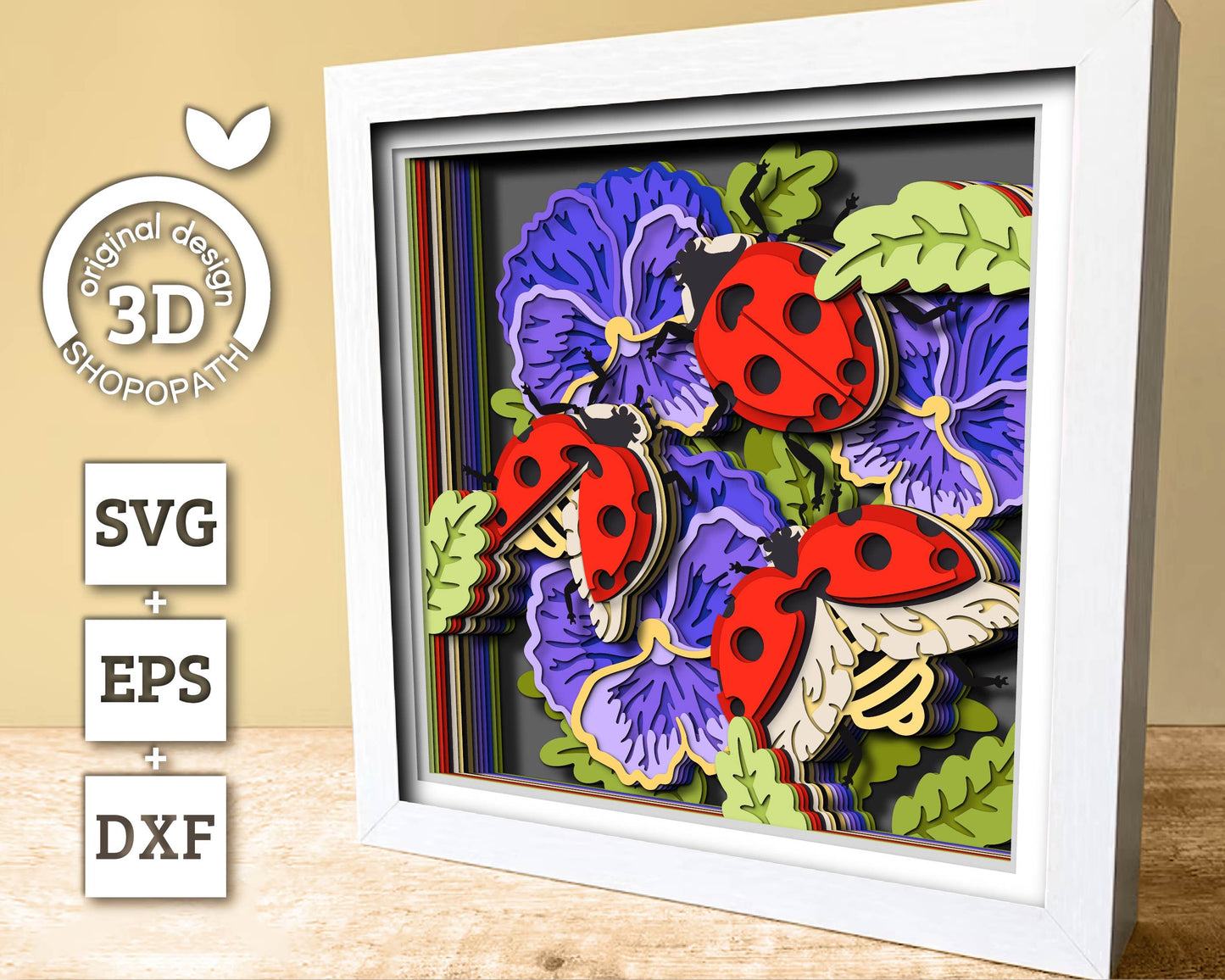 3D SVG Ladybugs Shadow Box, Layered Love Bug 3D svg,Pansy 3D SVG, Summer Shadow Box, Flowers 3d Svg, Floral Papercut svg Cricut Silhouette